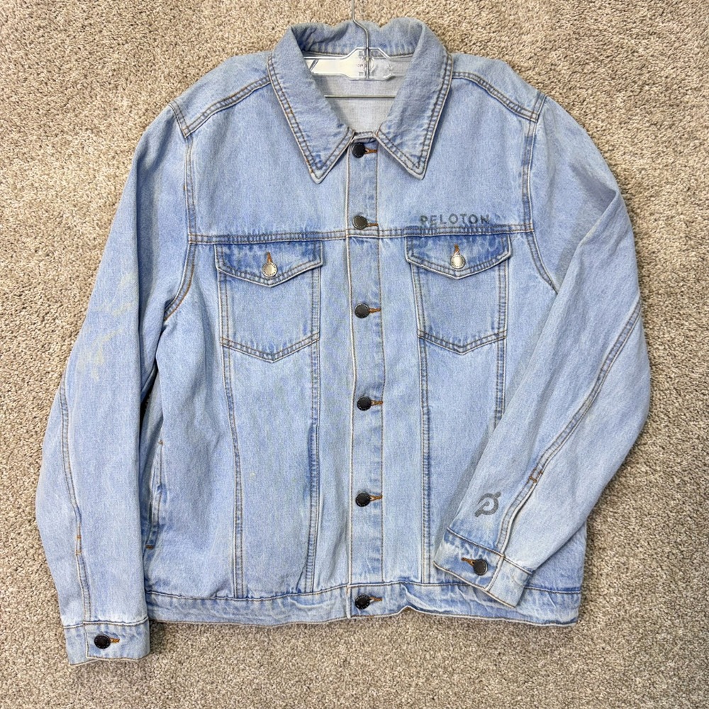 Peloton Denim Jacket Unisex XL Together We Go Far Light Blue Graphic EUC